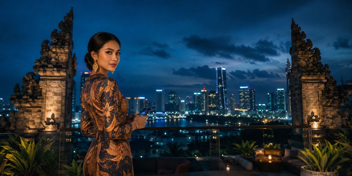 Model cantik memegang tiket lotre sambil menikmati suasana kasino malam di Vietnam
